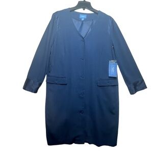 Simply Vera Vera Wang Blue Dress Long Sleeve Front Button Closure V-Nec 16 New